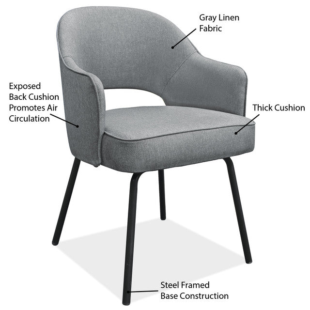 Kinsley Collection Modern Guest Chair with Black Metal Legs - Gray Linen