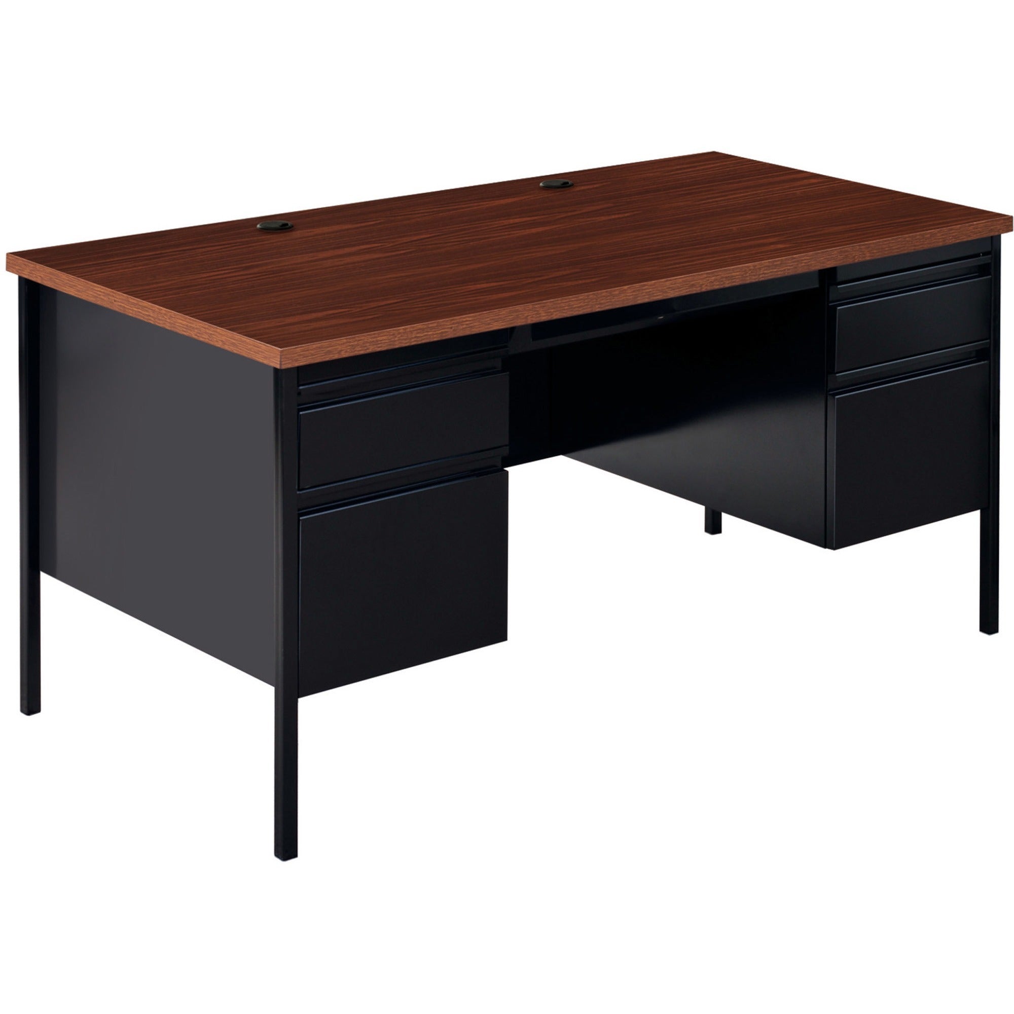 Double-Pedestal Desk- Black Walnut, Laminated, Walnut - Steel