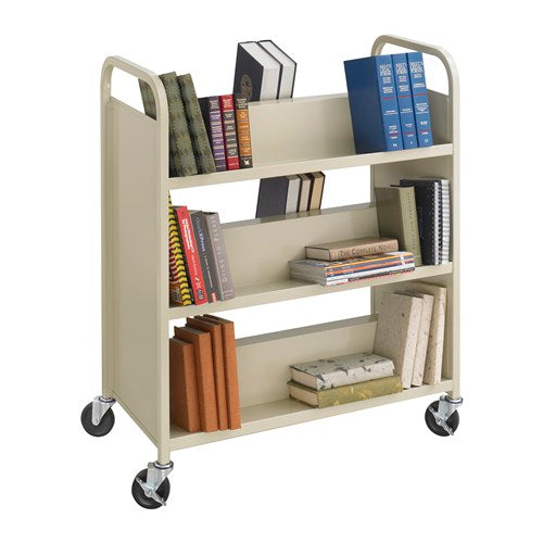 Steel Double-Sided Book Cart - 6 Shelves - Sand