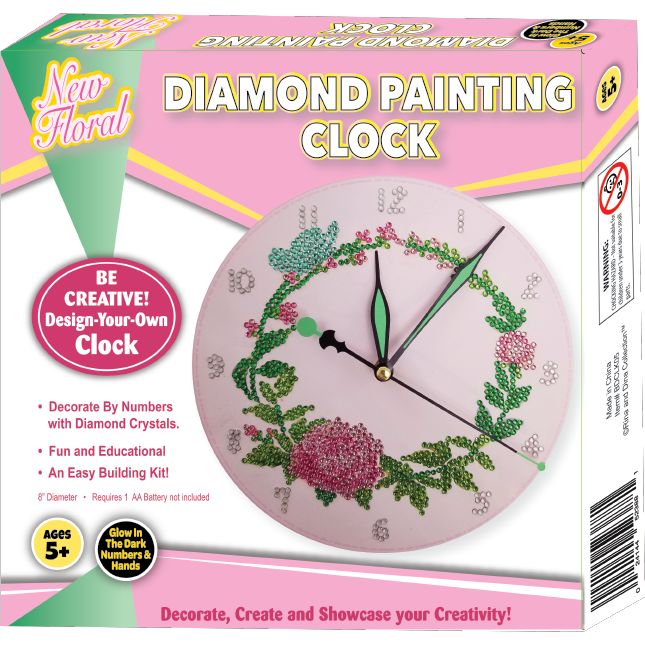 New Floral Diamond Painting Clock with Glow in the Dark Handles and Numbers
