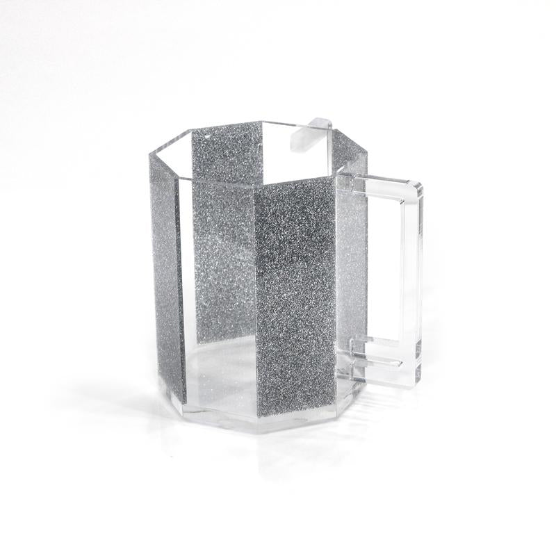 Glitter Silver Wash Cup 8 side | Clear + Glitter Silver