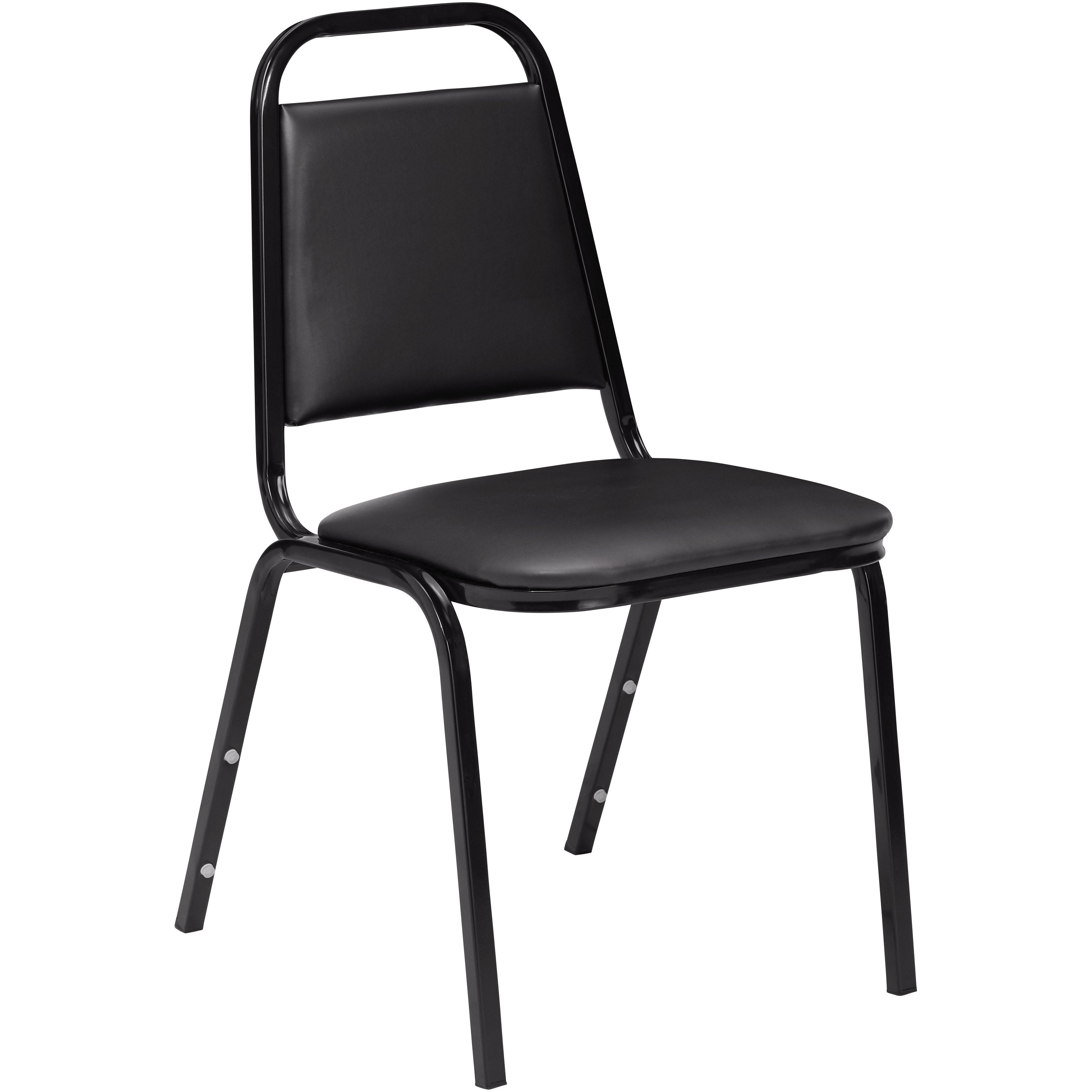 9100 Series Vinyl Upholstered Stack Chair, Panther Black Seat, Black Frame