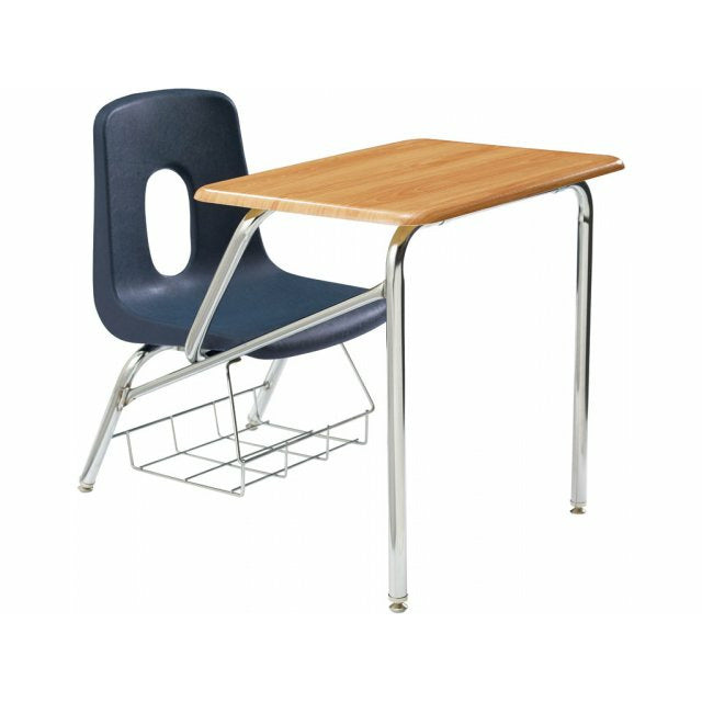 14" Poly Student Desk - LH - Driftwood Woodstone - Ocean Blue Seat