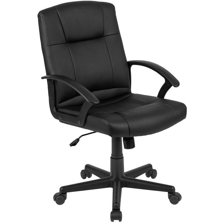 Coffman Flash Fundamentals Mid-Back Black LeatherSoft-Padded Task Office Chair with Arms