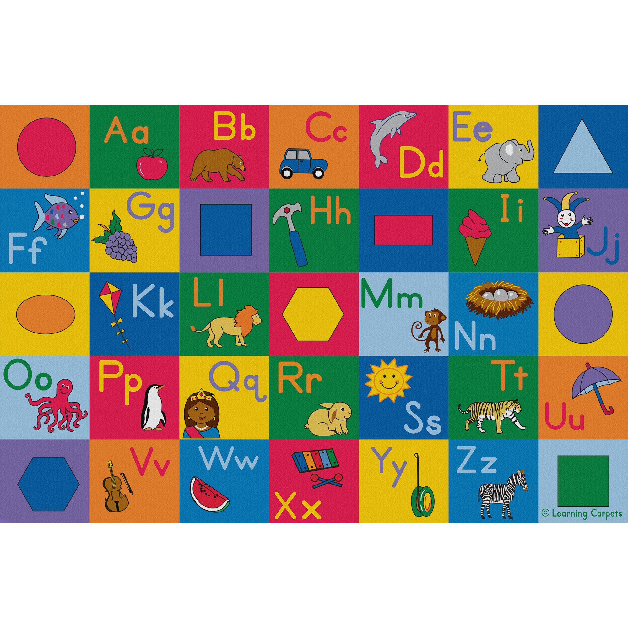 Colorful Alphabet & Geometric Shapes Educational Rug – Rectangle Large