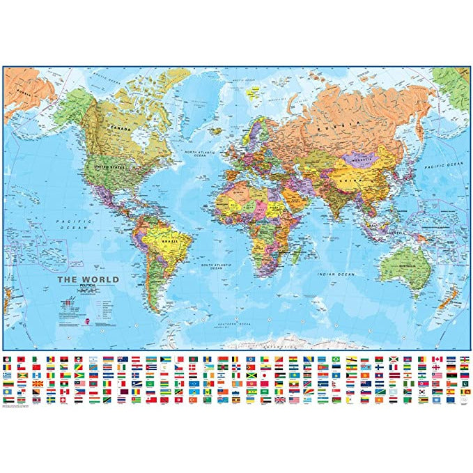 Classic US and World Map with Flags Classroom Pull  Down 2 Map Bundle