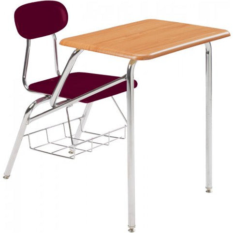 Combo Student Chair Desk - WoodStone Top 16"H - Navy Seat - Beige Desktop - RH