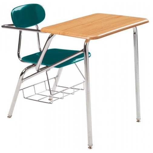 Combo Student Chair Desk - WoodStone Top, Support Brace 19"H - Navy Seat - Lt Oak Desk