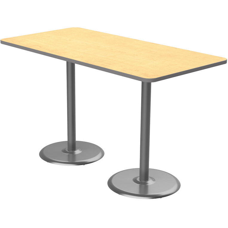Dual Base Rectangle Cafe Table - 29" sitting height with 36"x 72" Rectangle top - 29"H - Maple Surface - Grey Edge