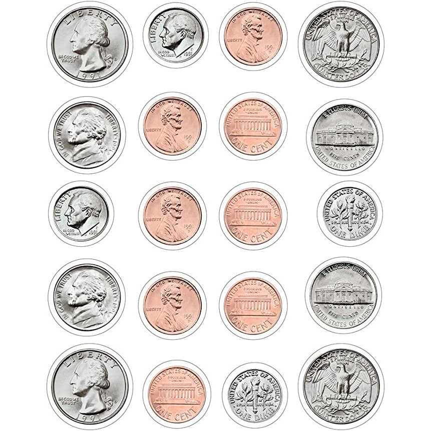 Money, U.S. Coins Shape Stickers