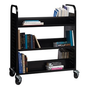 Double-Sided Sloped-Shelf Book Cart - Black