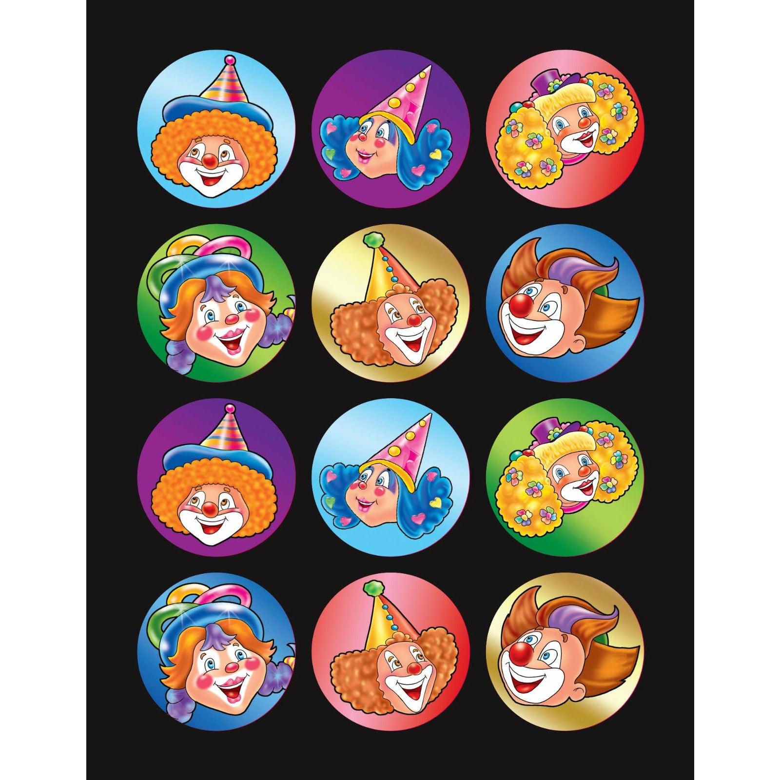 Clown Face Stickers, 1⅜"