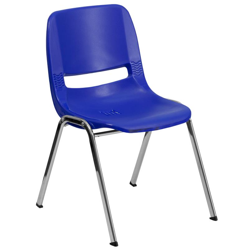 Navy Ergonomic Shell Stack Chair with Chrome Frame and 18'' Seat Height