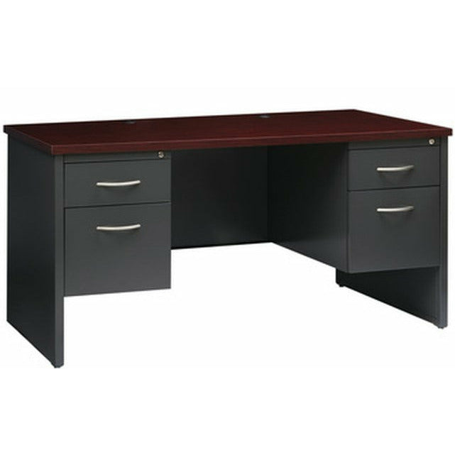 OfficeSource Bedford Collection Double Pedestal Modular Desk - 60"W x 30"D - Mahogany/Charcoal Frame