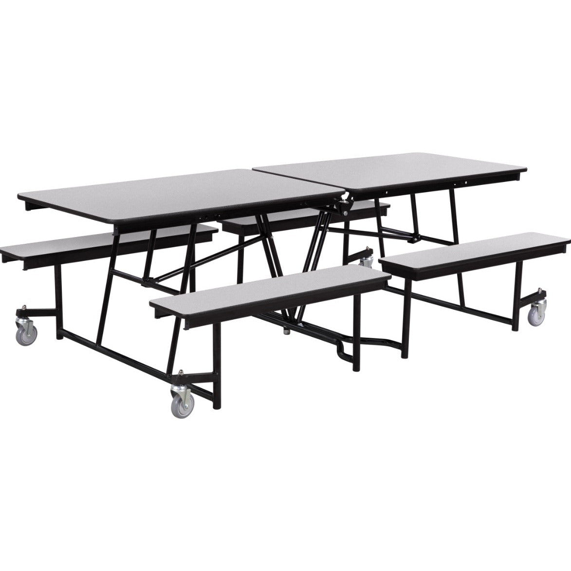 NPS Bench Cafeteria Table - 12' - Plywood Core - ProtectEdge - Black Powdercoating Frame - Pearl Soapstone FINE VELVET TEXTURE FINISH Table Top - Asian Night SOFTGRAIN FINISH Bench
