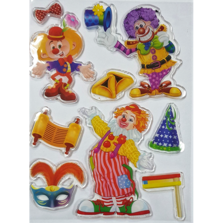 Purim Clowns Puffy Stickers