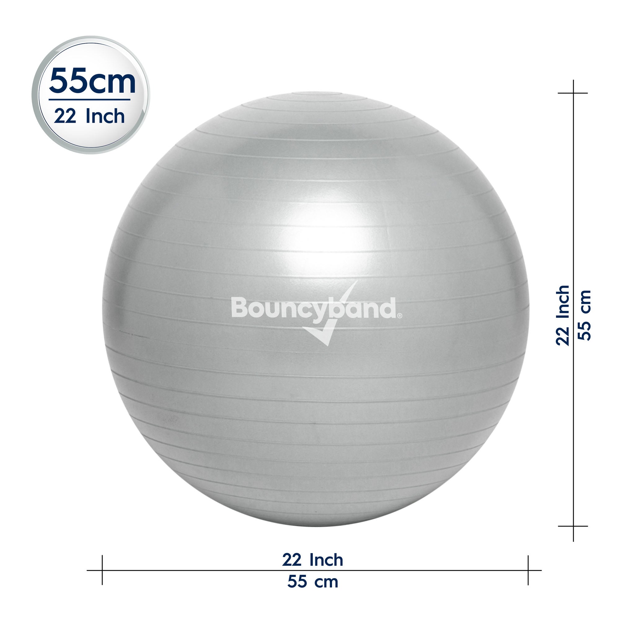 Bouncyband® 55cm Balance Ball No-Roll Weighted Seat-Silver