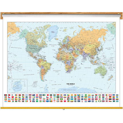 Classic World Map with Flags - Roller