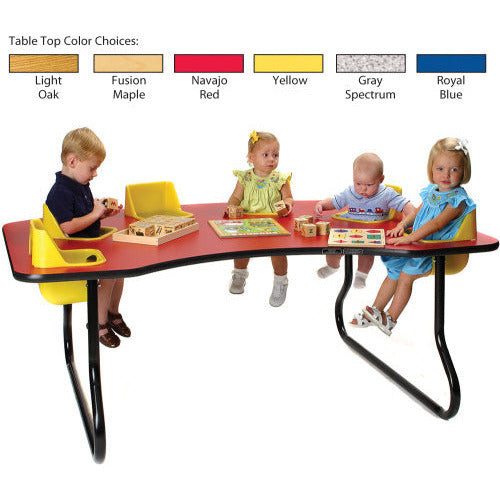 6-Seat Toddler Table, Light Oak Table Top with Blue Seats