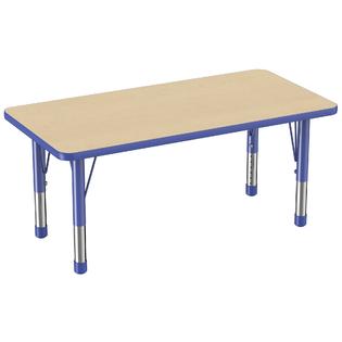 30" x 48" Rectangle Table, Chunky Leg, Gray Top/Blue Trim